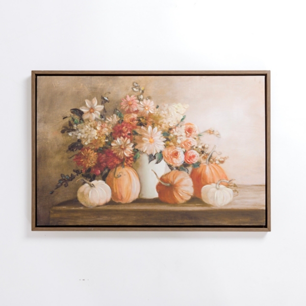 Pumpkins and Mixed Florals Framed Canvas Art Print