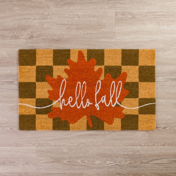 Hello Fall Checkered Doormat