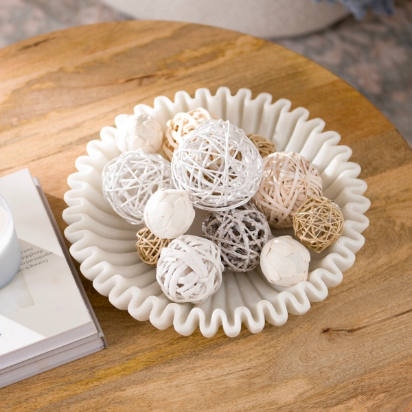 White Faux Marble Scalloped Decorative Bowl