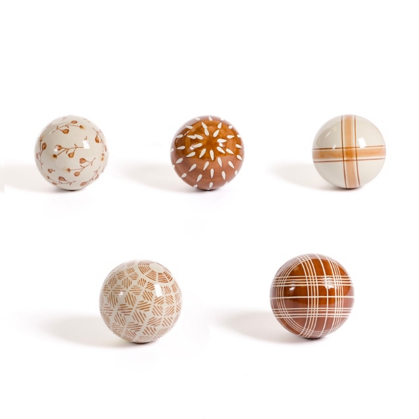Brown and Cream Porcelain Orbs, Set of 5