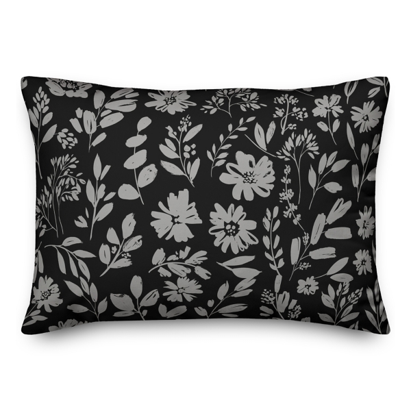 Monochrome Florals Indoor/Outdoor Lumbar Pillow Kirklands Home