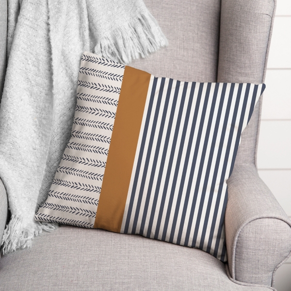 Navy & Burnt Orange Stripes Indoor/Outdoor Pillow