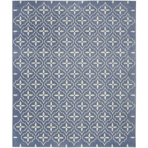 Blue & Ivory Quatrefoil Indoor Outdoor Rug, 5x7 