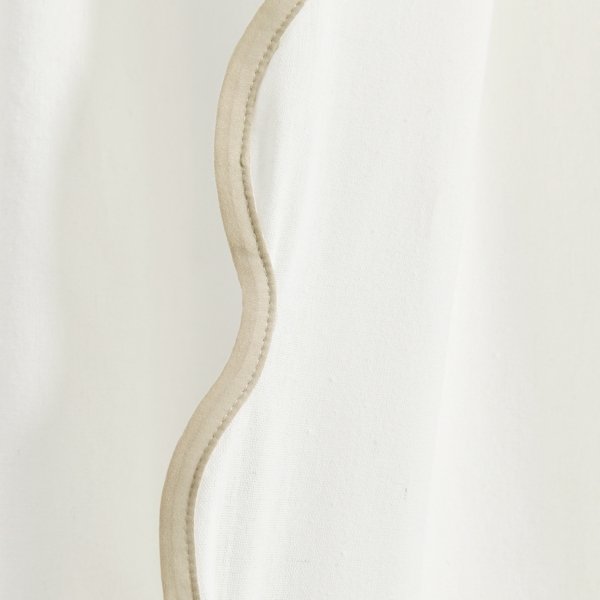 White and Tan Scalloped Curtain Panel Set, 84 in.