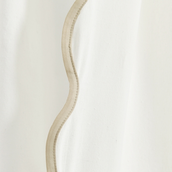 White and Tan Scalloped Curtain Panel Set, 84 in.