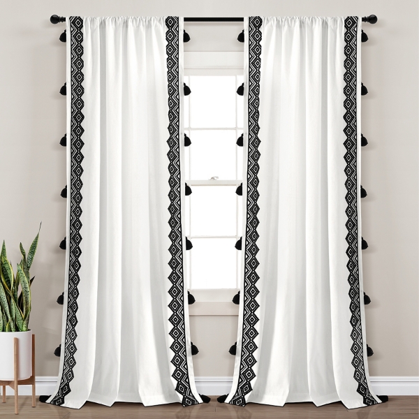 White and Black Diamond Curtain Panel, 84 in.