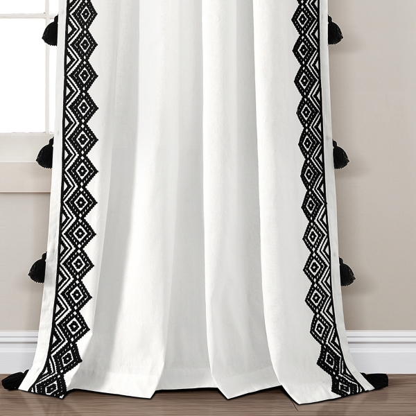 White and Black Diamond Curtain Panel, 84 in.