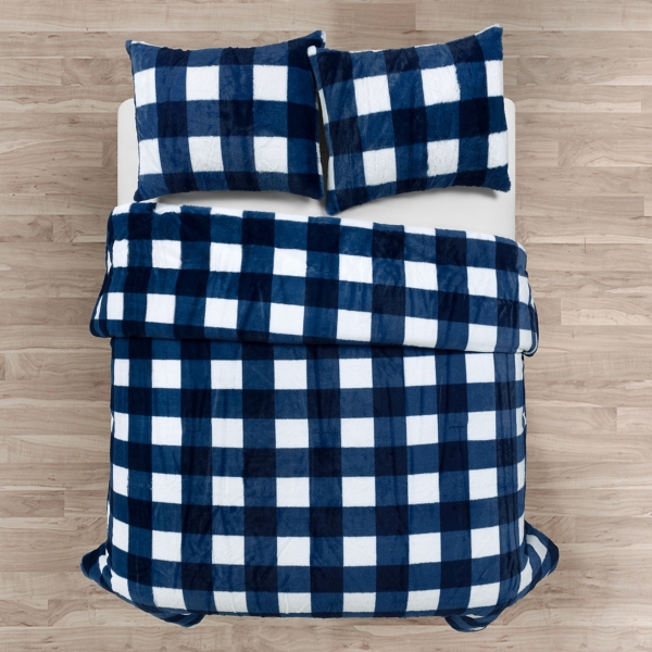 Navy Plaid Faux Fur 3-pc. King Comforter Set