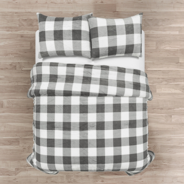 Gray Plaid Faux Fur 3-pc. King Comforter Set