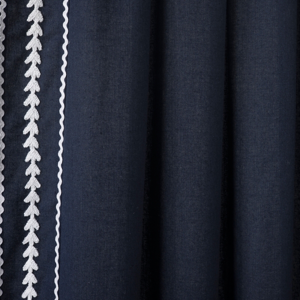 Navy Embroidered Ric Rac Curtain Panel, 84 in.