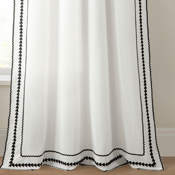 White Embroidered Ric Rac Curtain Panel, 84 in.