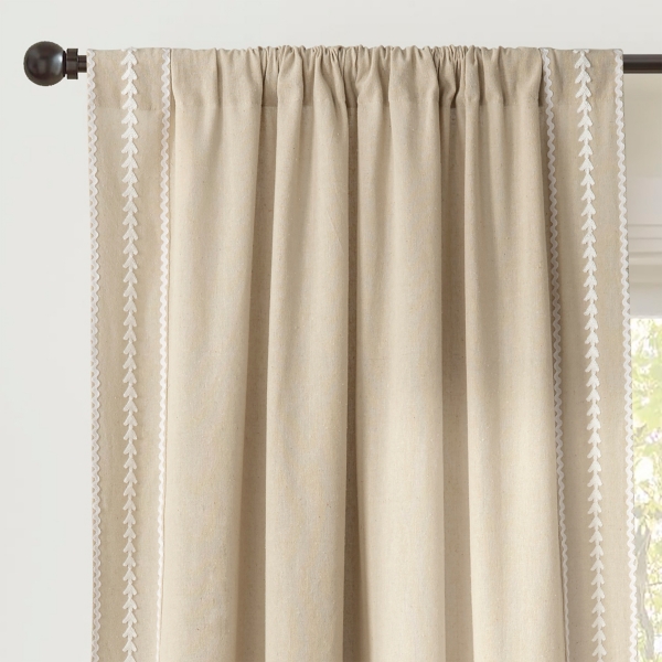Tan Embroidered Ric Rac Curtain Panel, 84 in.