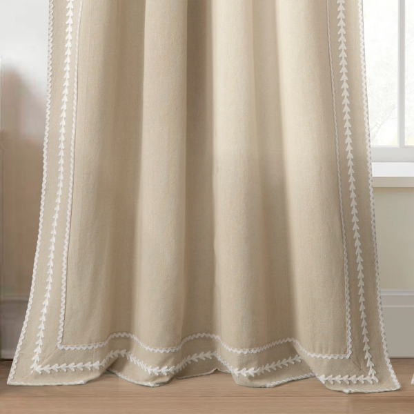 Tan Embroidered Ric Rac Curtain Panel, 84 in.