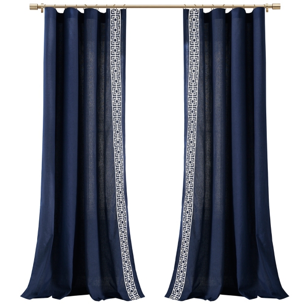 Navy Modern Square Border Curtain Panel, 84 in.