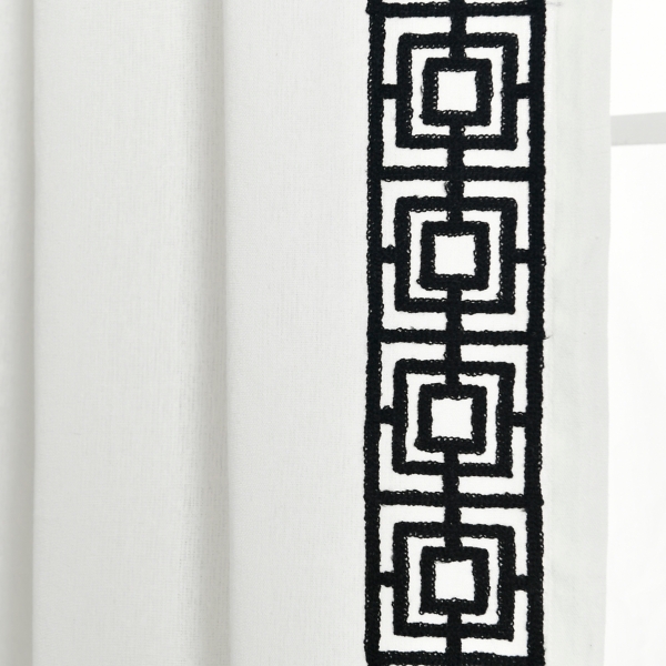 White Modern Square Border Curtain Panel, 84 in.