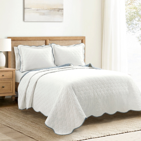 White and Blue Scallop 3-pc. Full/Queen Quilt Set | Kirklands Home