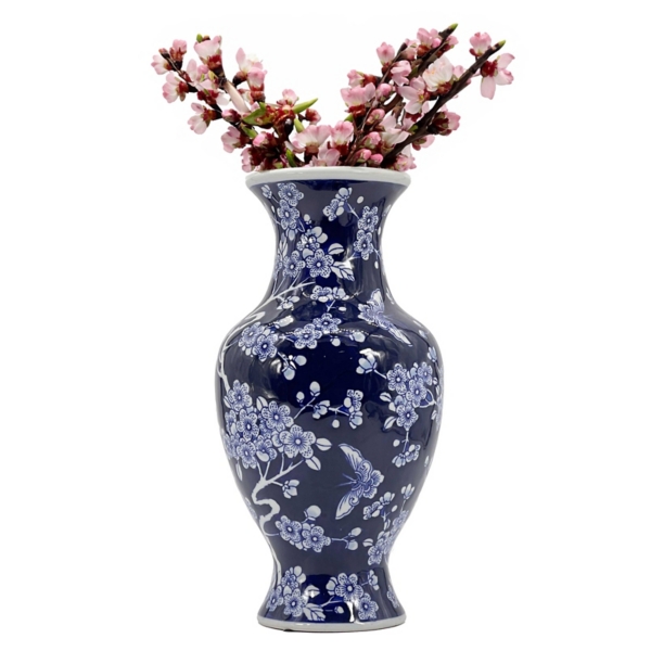 Dark Blue Floral Chinoiserie Vase