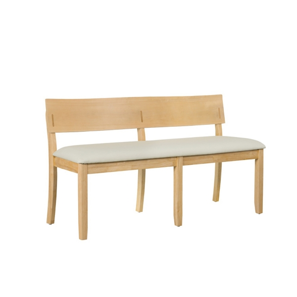 Natural Wood Cream Upholstered Bench