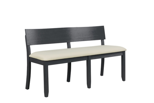 Black Wood Cream Upholstered Bench
