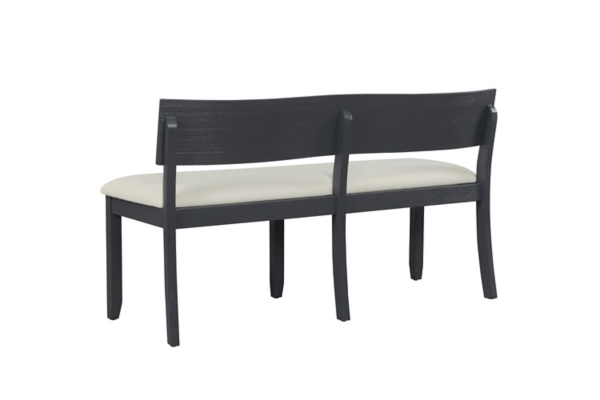 Black Wood Cream Upholstered Bench