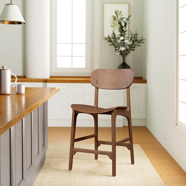 Light Brown Mid-Century Modern Counter Stool