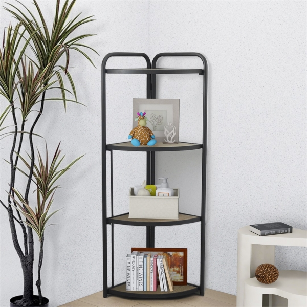 Black 4-Tier Foldable Corner Shelf