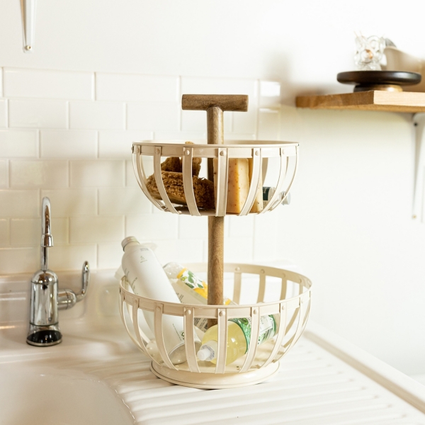 White Metal 2-Tier Kitchen Basket