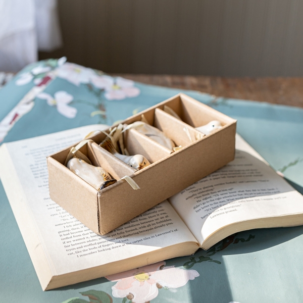 Tan Porcelain Bird Figurines, Set of 4