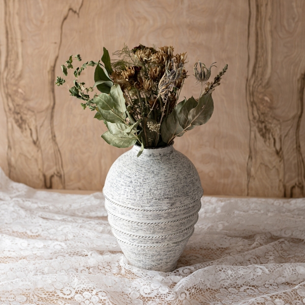 White Braided Stripe Metal Vase