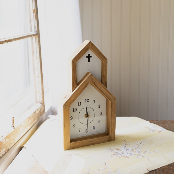 Kirklands Natural Wood Church Tabletop Clock | Hamilton Place