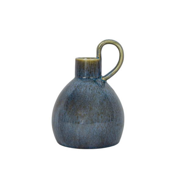 Round Blue Oversized Handle Jug Vase