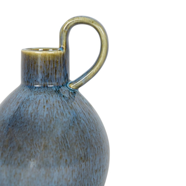 Round Blue Oversized Handle Jug Vase