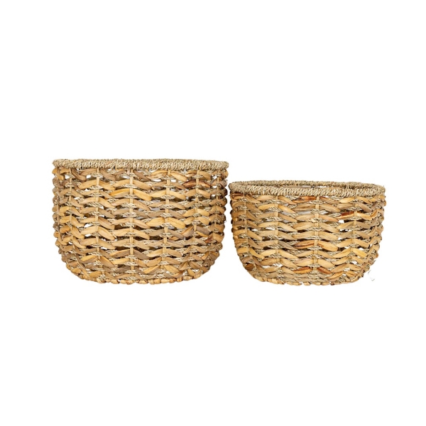 Round Natural Woven Hyacinth Baskets, Set of 2