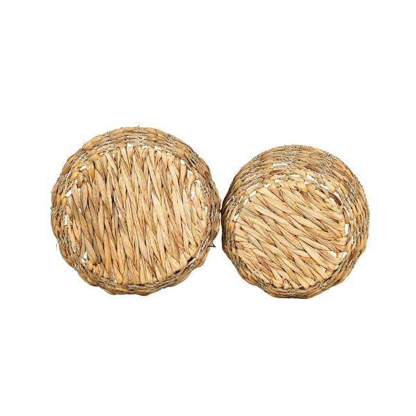 Round Natural Woven Hyacinth Baskets, Set of 2