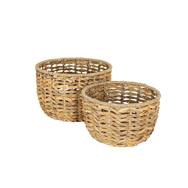 Round Natural Woven Hyacinth Baskets, Set of 2