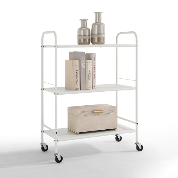 Wide White Metal 3-Tier Storage Cart