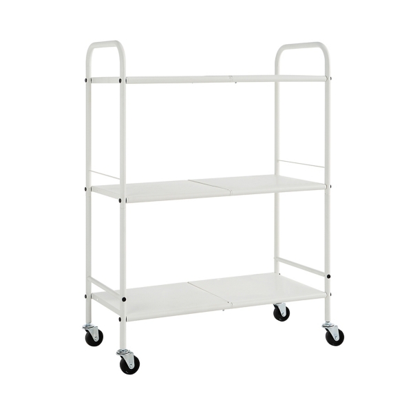 Wide White Metal 3-Tier Storage Cart