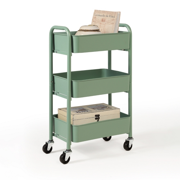 Turquoise Metal 3-Tier Organizer Storage Cart