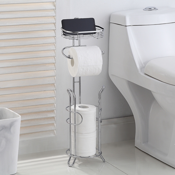 Silver Toilet Paper Storage Stand with Basket