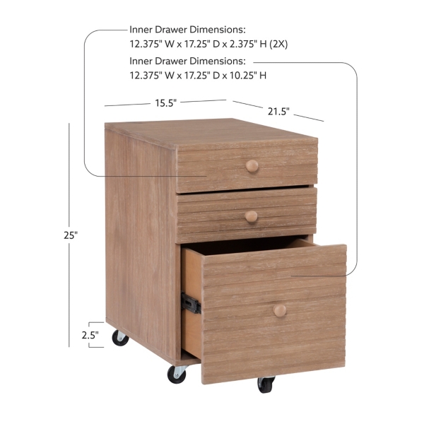 Natural Ripples 3-Drawer Wood File Cabinet