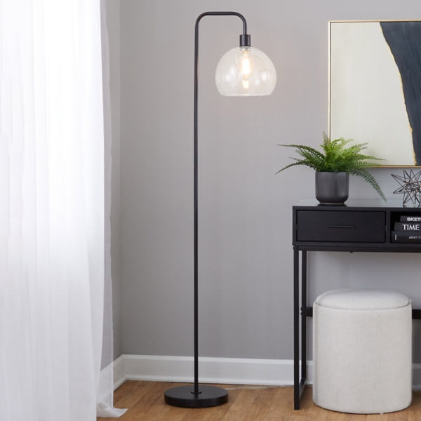 Bronze and Seeded Glass Shade Floor Lamp