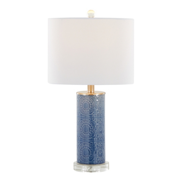 Blue Ceramic Embossed Spiro Table Lamp