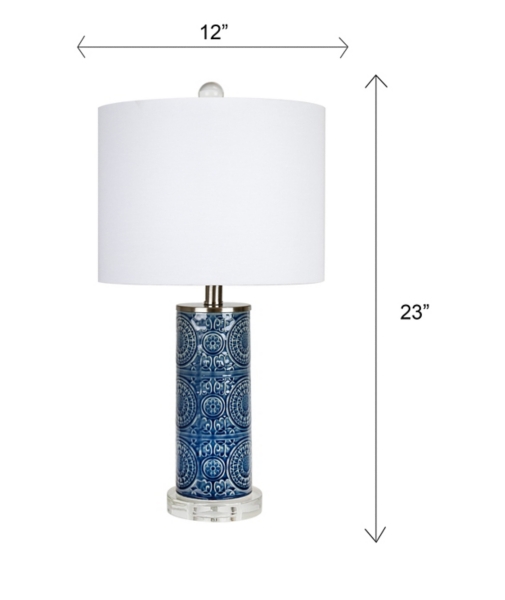 Blue Ceramic Embossed Spiro Table Lamp