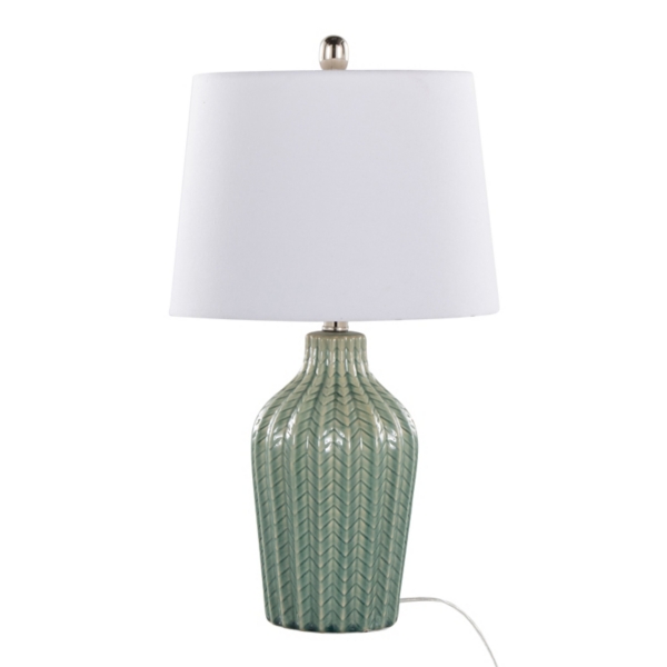 Sage Ceramic Chevron Table Lamps, Set of 2