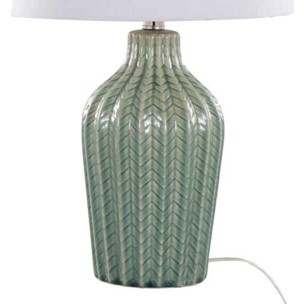 Sage Ceramic Chevron Table Lamps, Set of 2