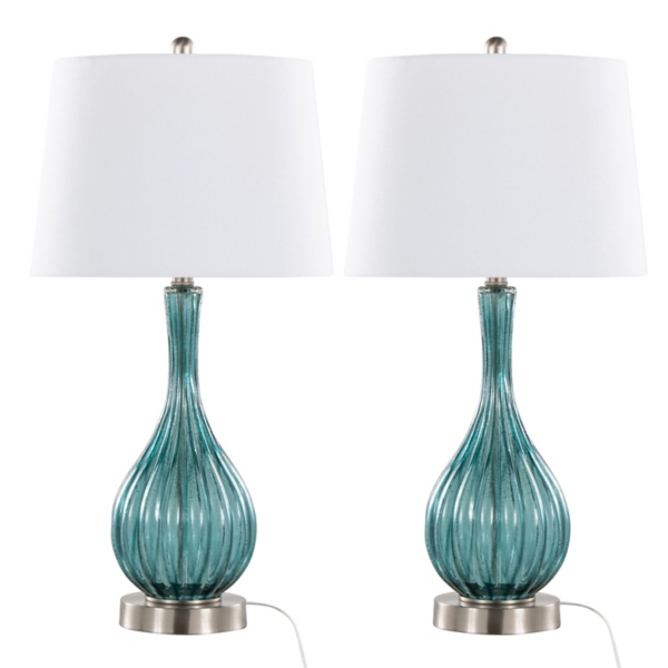 Sapphire Crackle Glass Table Lamps, Set of 2