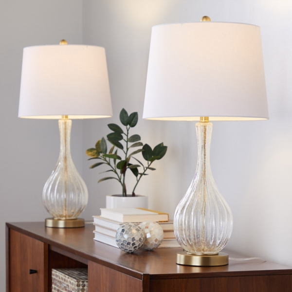 Clear Crackle Glass Penny Table Lamps, Set of 2