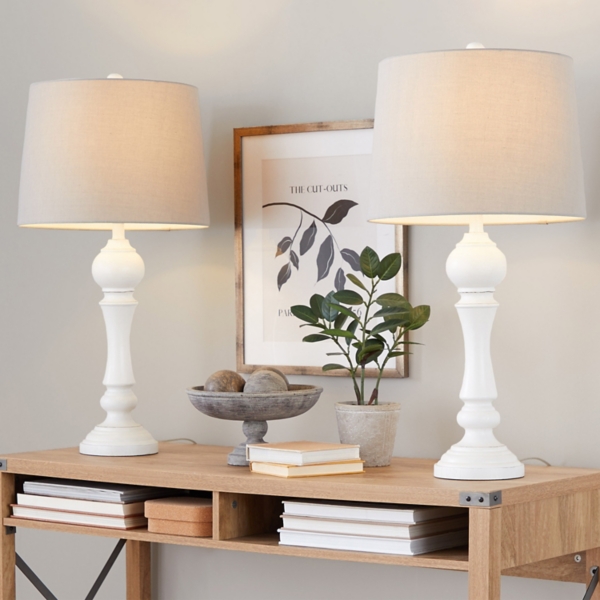 Distressed Off-White Wilton Table Lamps, Set of 2