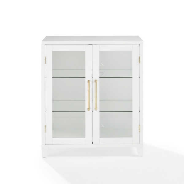 White & Gold Glass Door Storage Cabinet