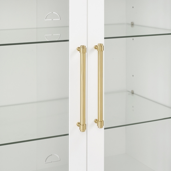 White & Gold Glass Door Storage Cabinet